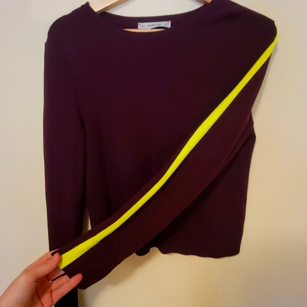 Zara Knit Maroon Sweater with Neon Stripe
